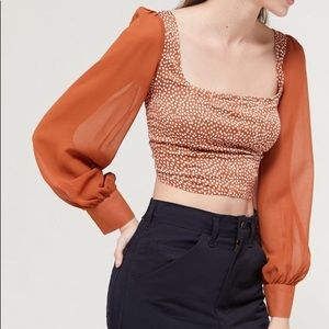 UO Orange Cropped Peasant Sheer Top Size L